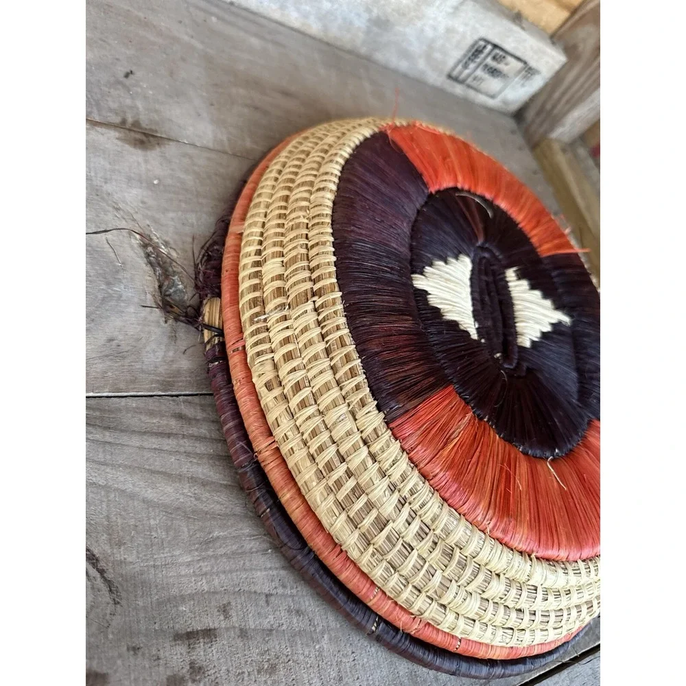 Tribal African Botswana Boho Hand Woven Wall Hanging Art Basket Tray Raffia‎